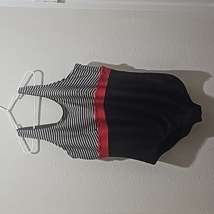 Lands End Black and White striped 26WL bathing suit
